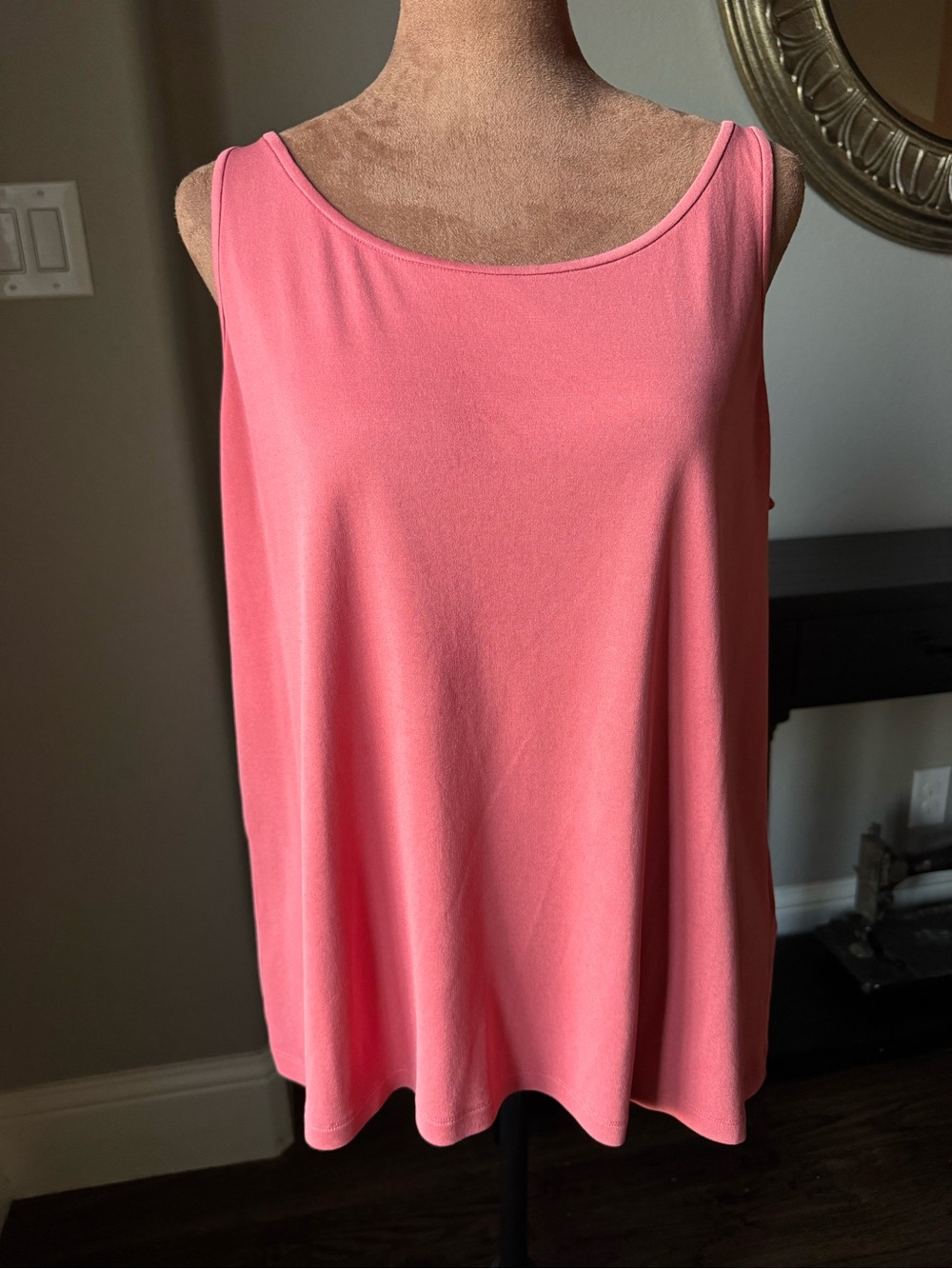 EILEEN FISHER Silk Stretch Jersey Scoop Neck Tank Top Salmon Coral Pink XL NWOT